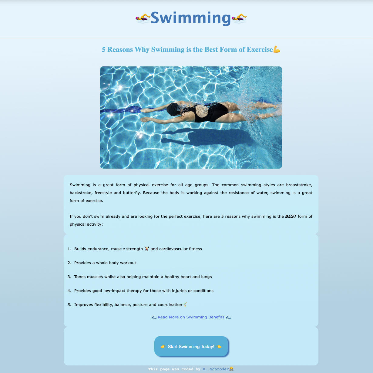 Image of swimming Homepage